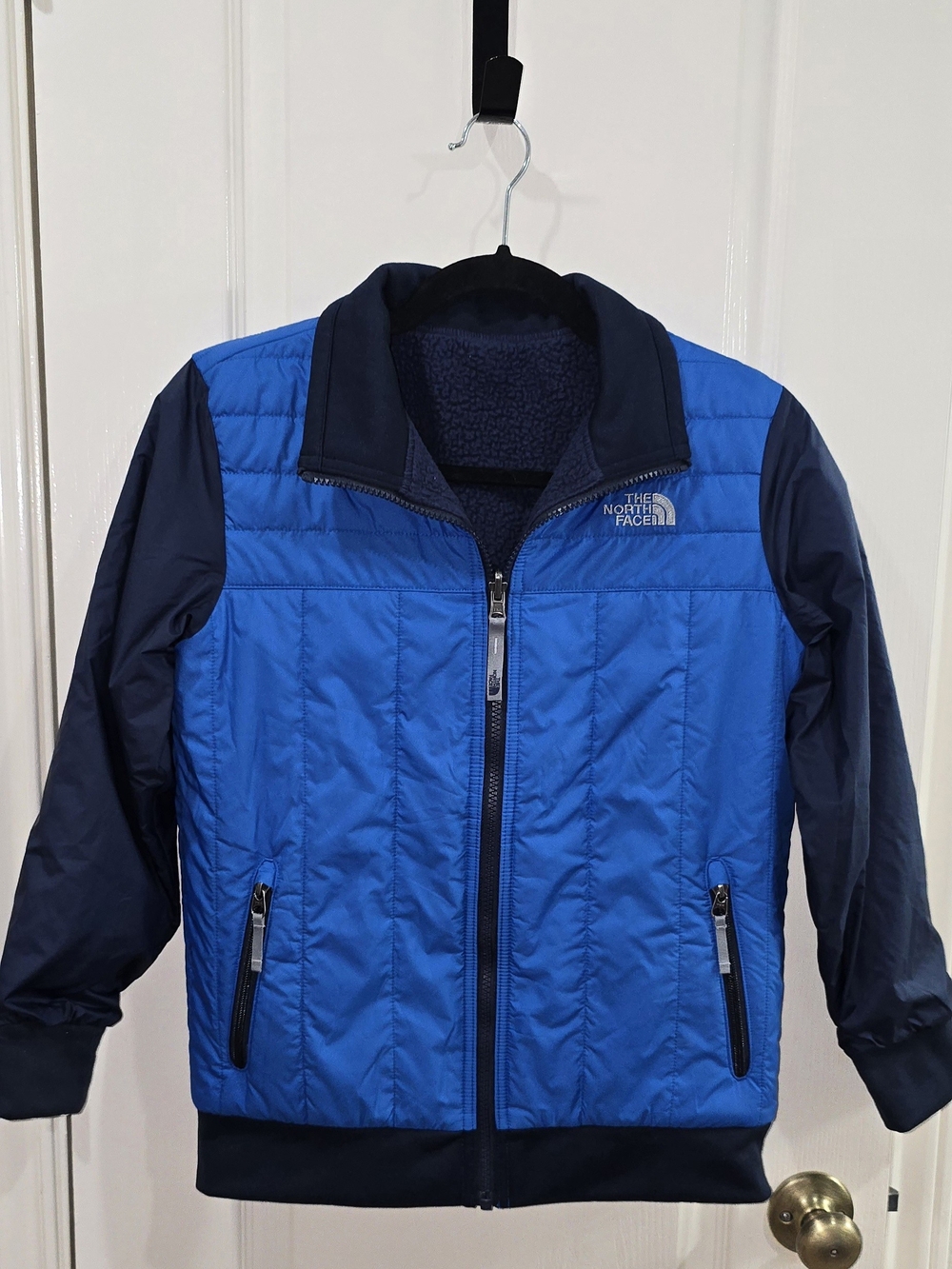 The North Face Boy's Bright Blue and Navy Hybrid Puffer Jacket